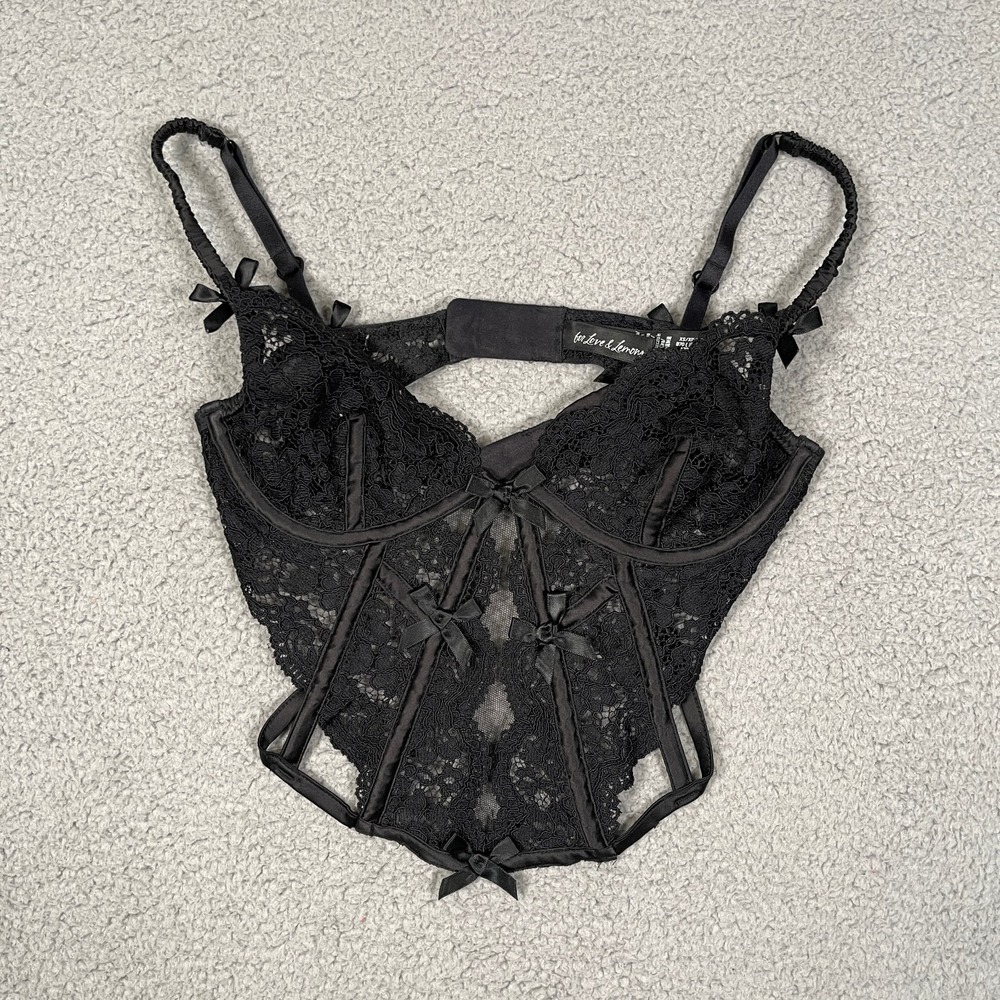 For Love and Lemons Bustier Lingerie Top Womens XS Black Structured Corset Bra